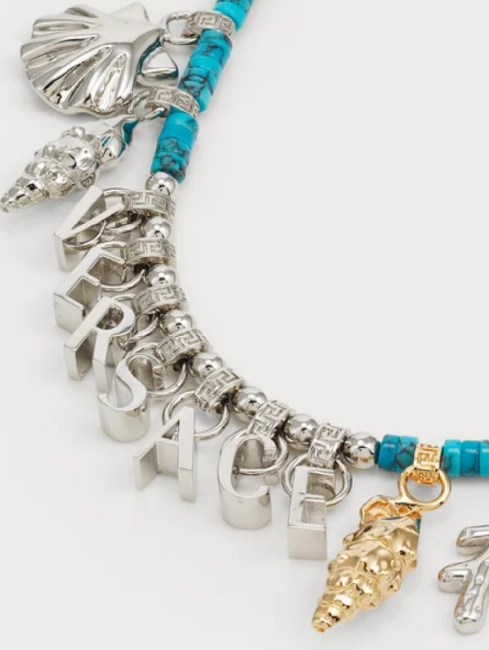 Versace Light Turquoise Bead Charm Necklace with Gold & Silver Accents - Picture 4 of 6